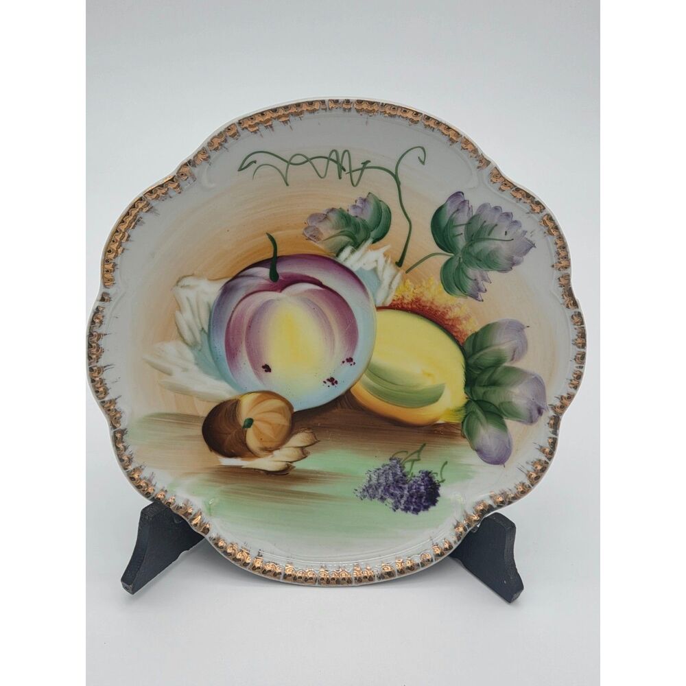 Vintage Norcrest Hand Painted Fruit Plate Scalloped Gold Trim P-714